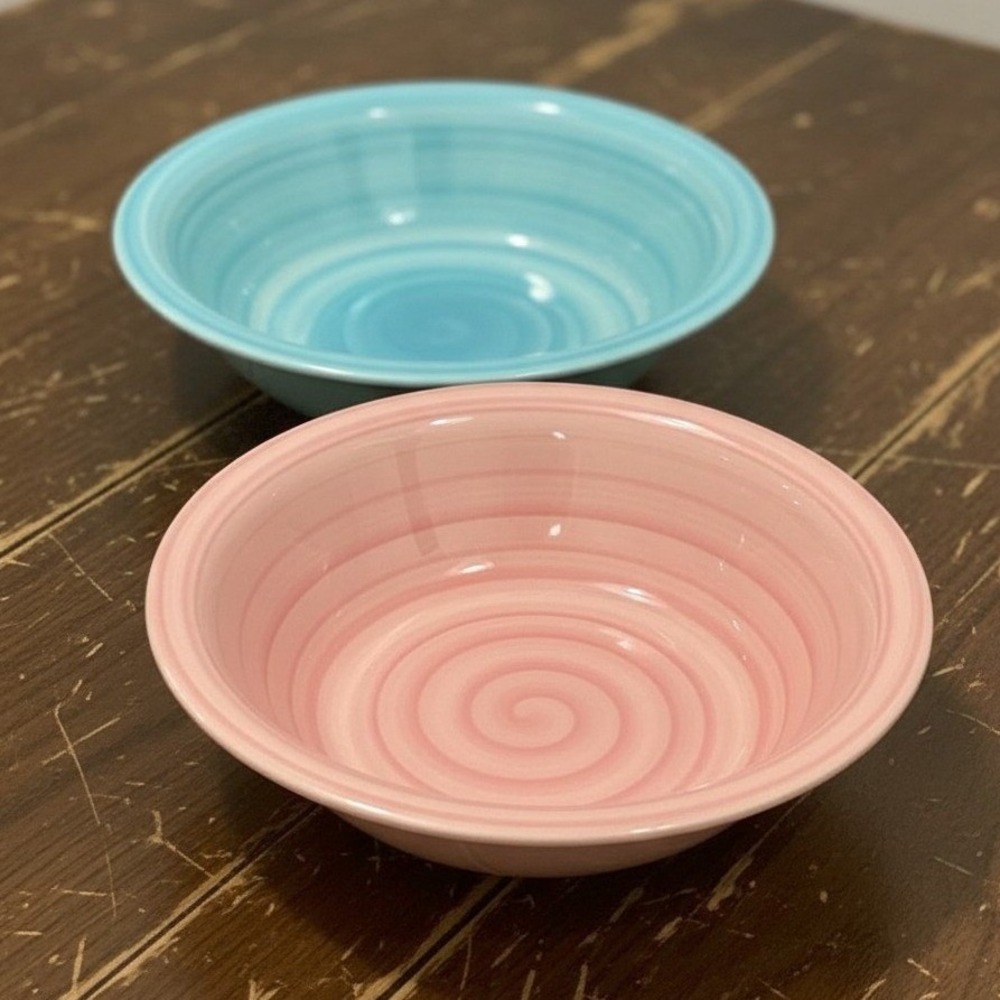 Citrus Grove Pink & Blue Swirl Salad Bowls, Set of 2, Hand-Painted Dinnerware
